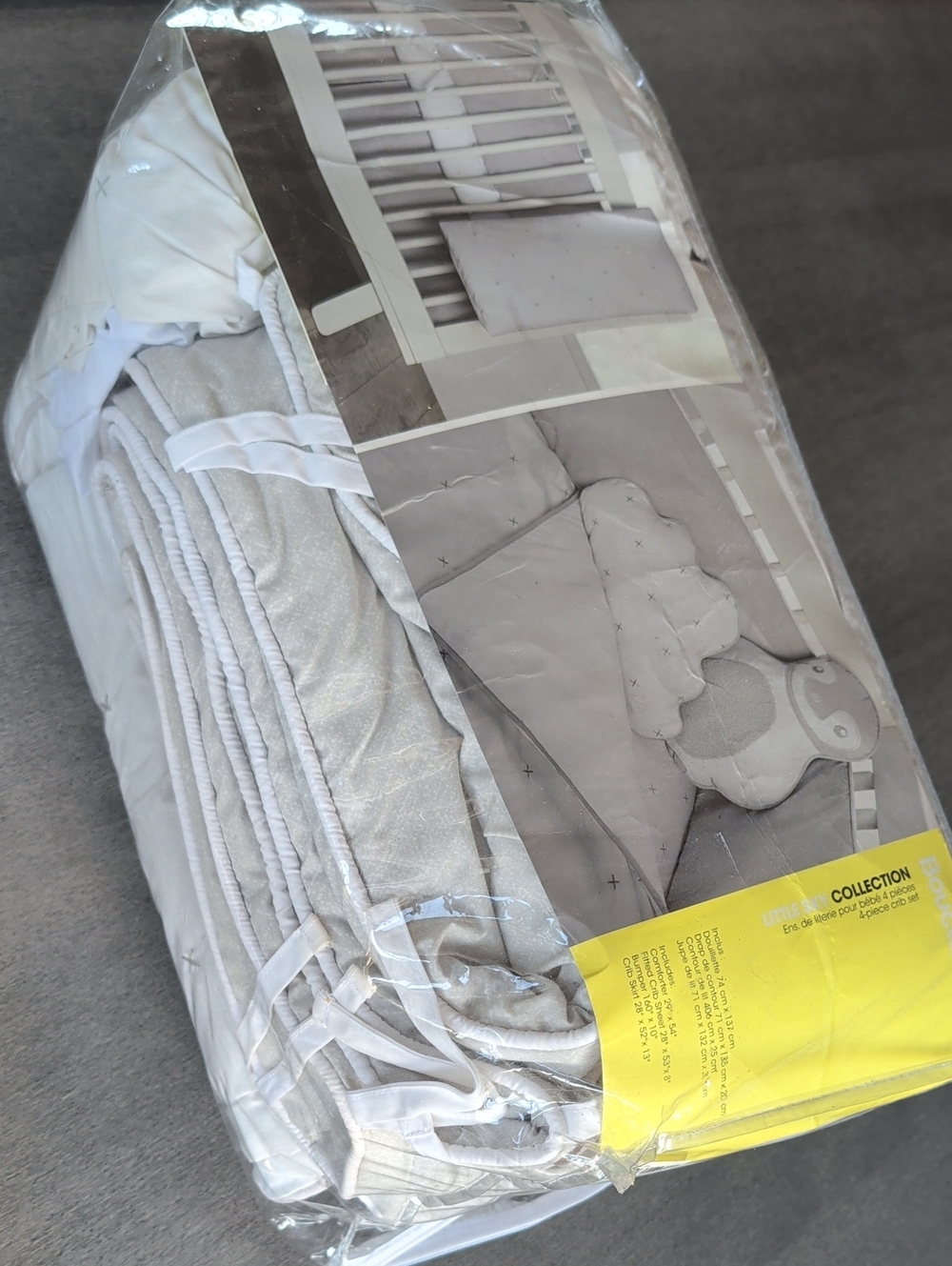 6mx Bouclair Gray And White Baby Crib Set Comforter Crib Skirt And Sheets